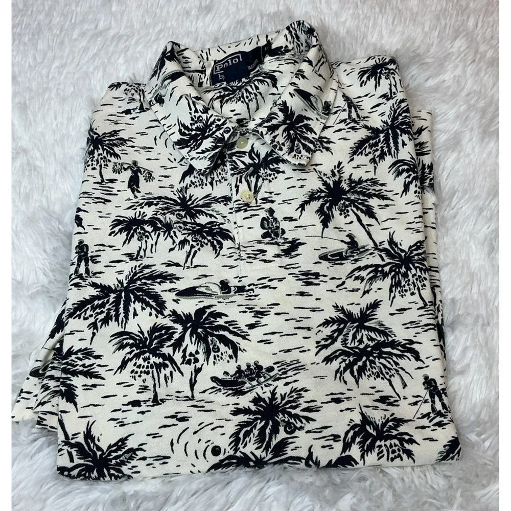 Polo By Ralph Lauren Men's Lg Short Sleeve Tropical Hawaiian Polo Shirt
